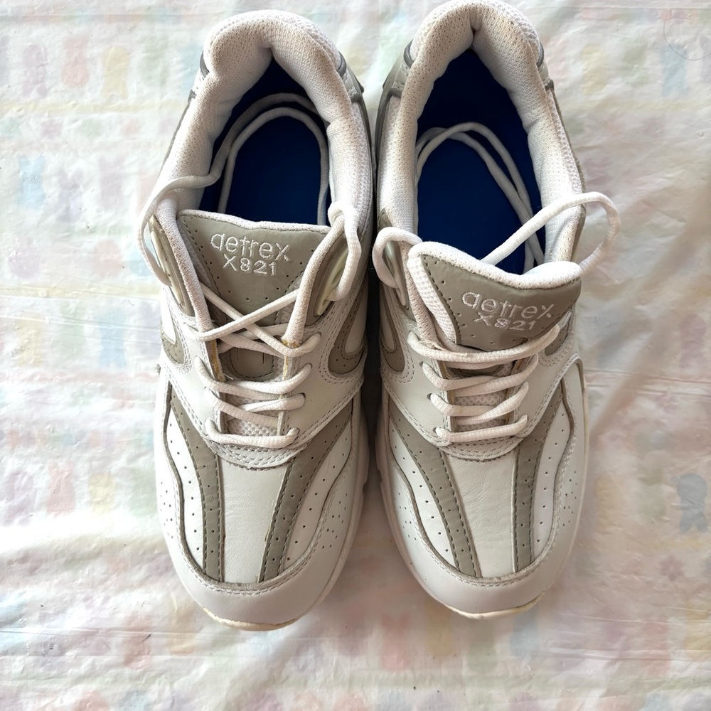 Aetrex X821 Leather White and Gray Sneakers Walking Shoes SZ 8 W Worn 2X - Picture 12 of 15